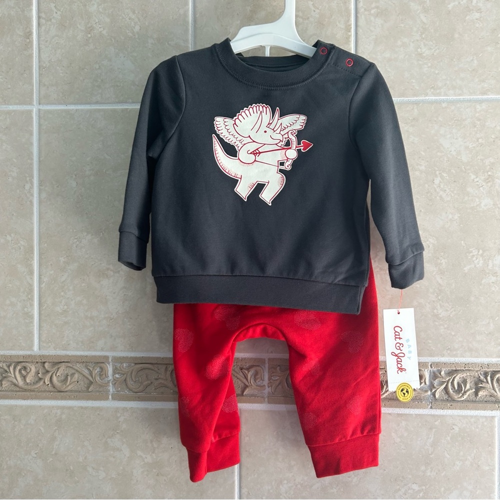 Baby Cat & Jack Valentines Dinosaur 2 piece outfit
